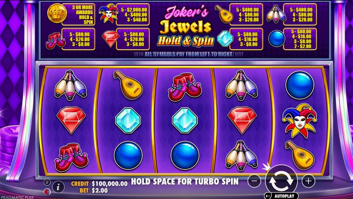 Joker’s Jewels Hold & Spin slot machine interface